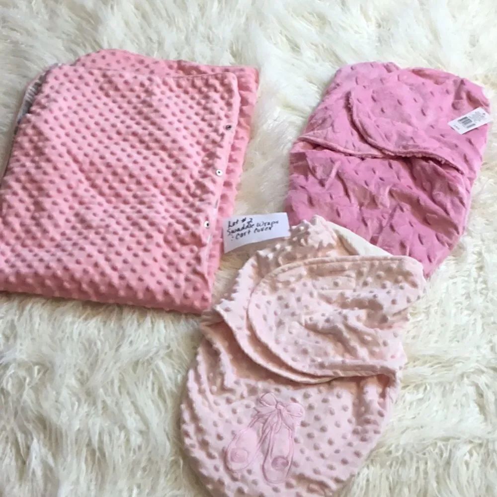 3 piece lot of swaddle wraps & cart cover girls